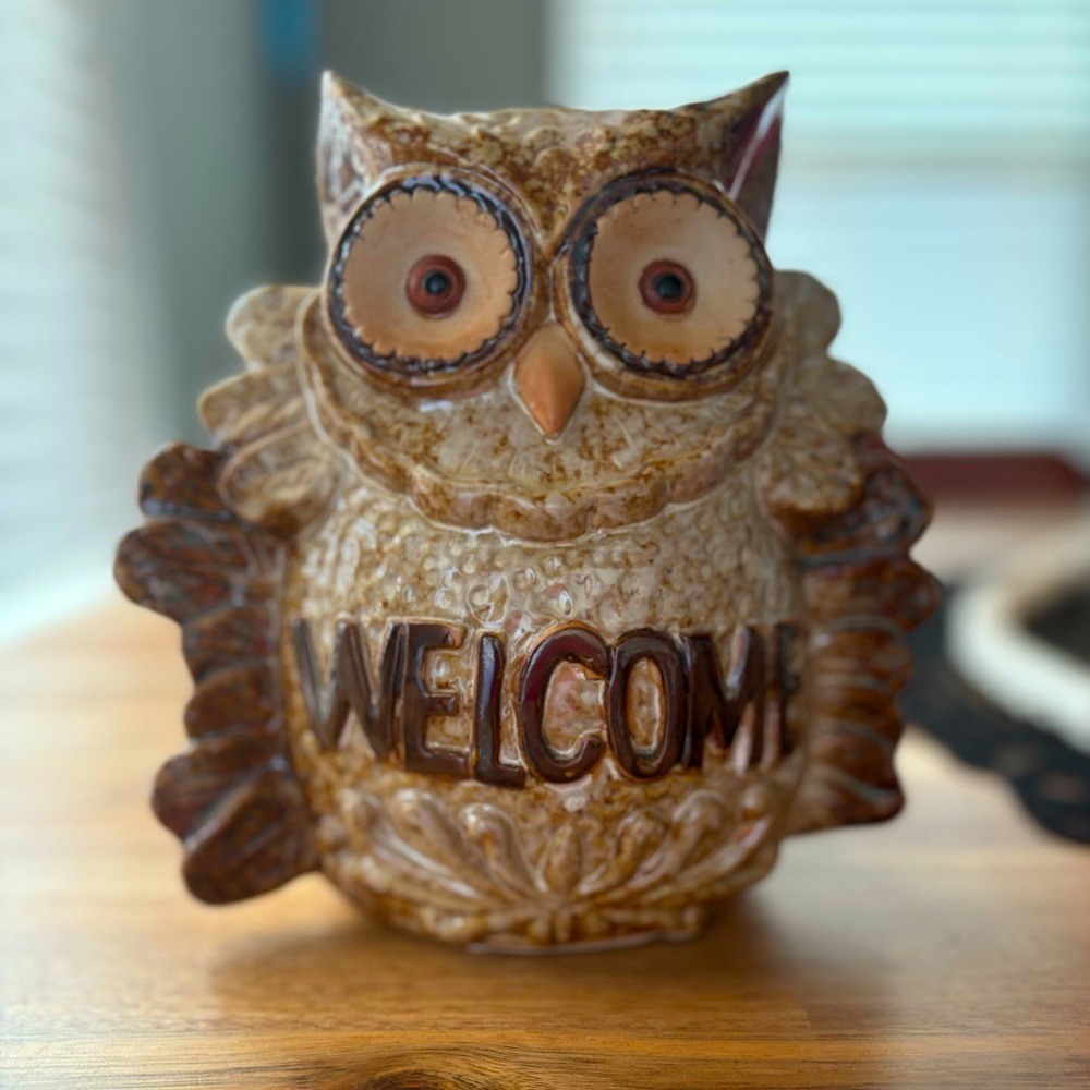 Farmhouse Retro Look Ceramic Welcome Owl